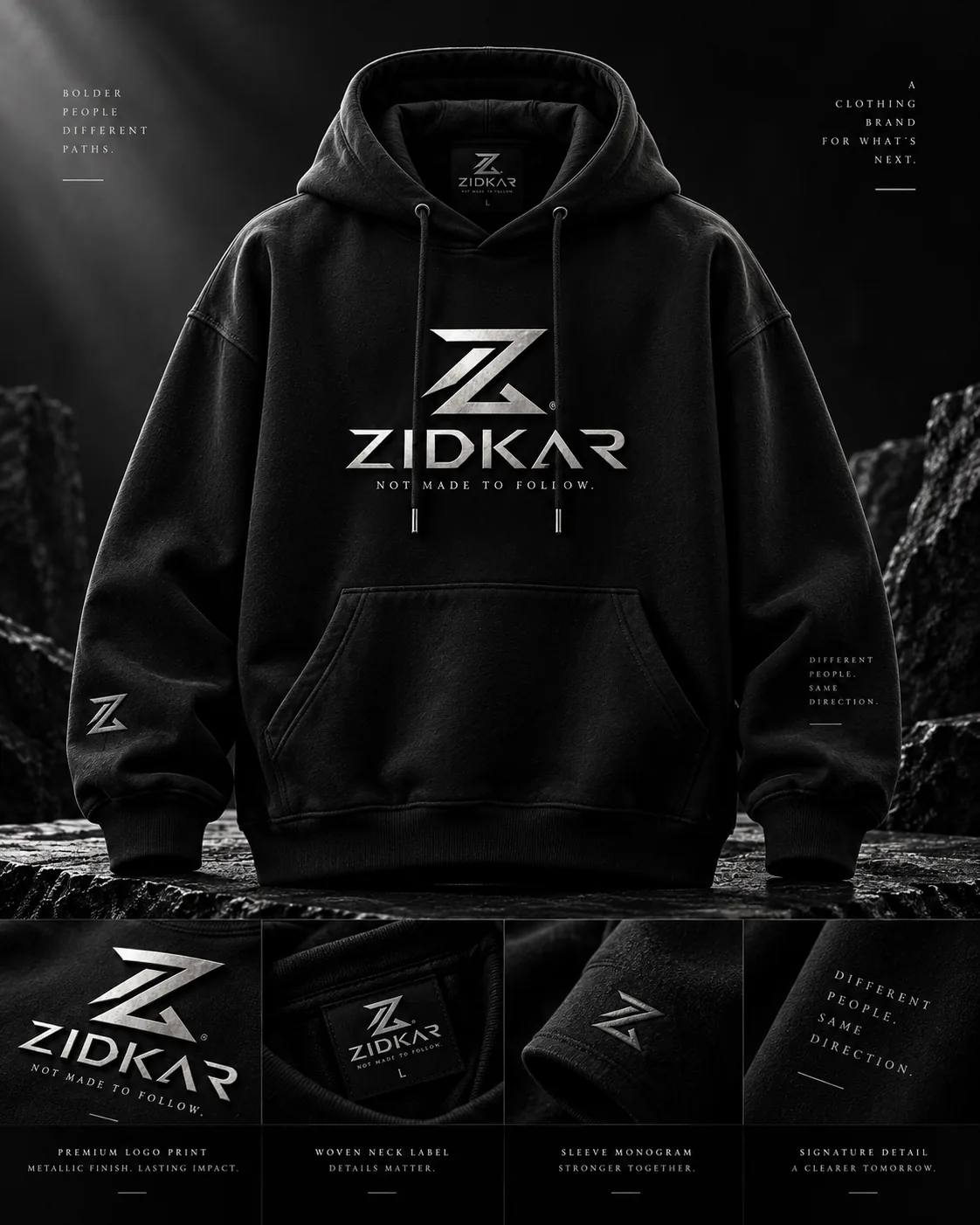 Premium black ZIDKAR hoodie mockup